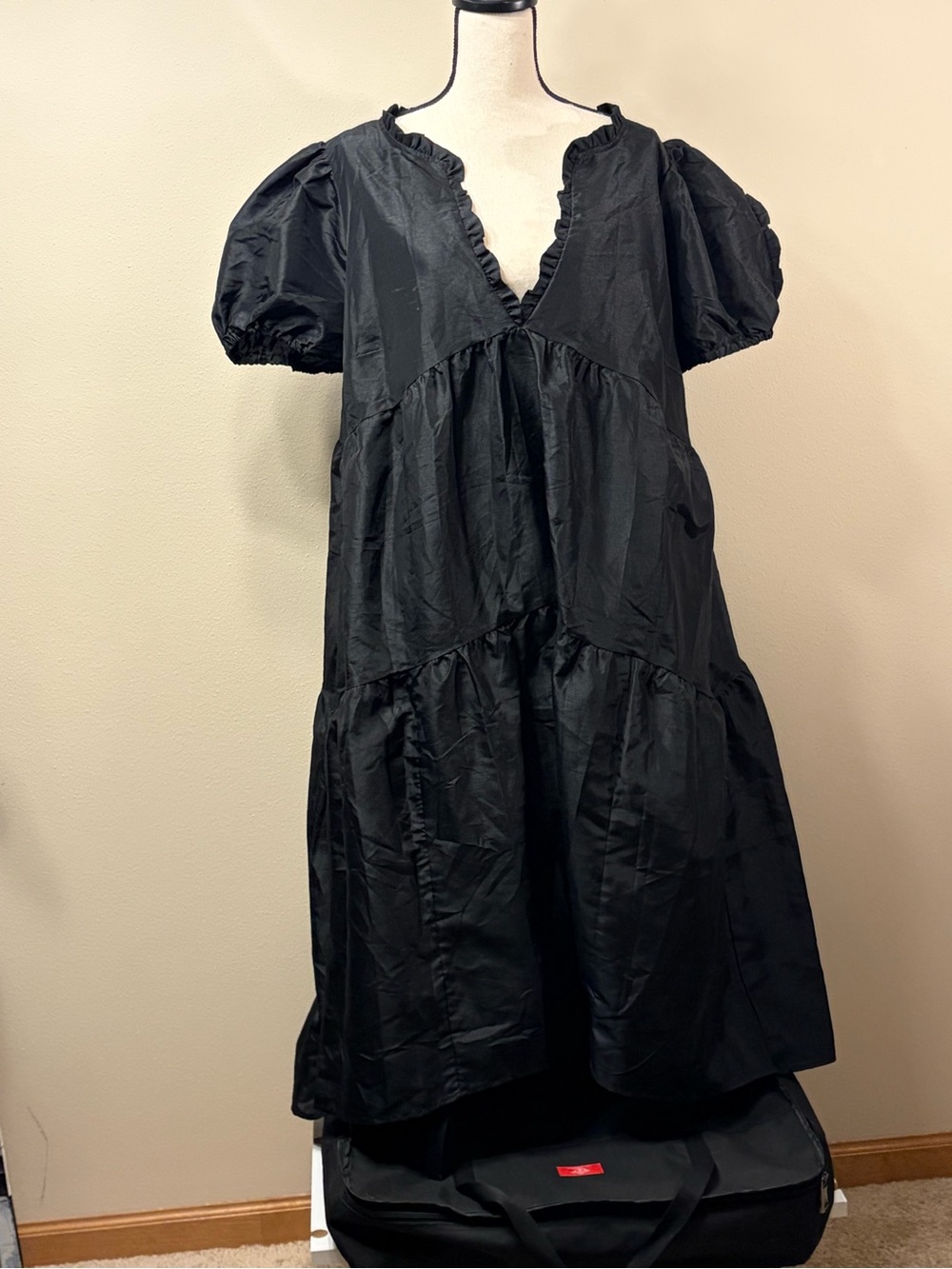 Kika Vargas for Target black puff-sleeve tiered dress — 1X